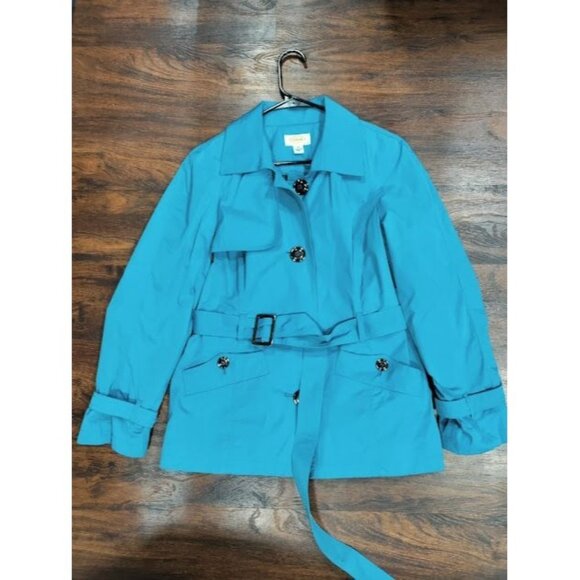Talbots Spring Belted Trench Coat Teal Blue Women's Petite Size Medium - Picture 9 of 16